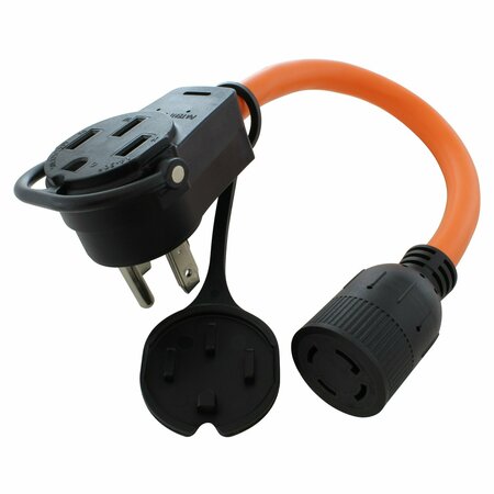AC WORKS 1.5FT 50A 14-50 Piggy-Back Plug with L14-30R Connector Adapter Cord PB1450L1430